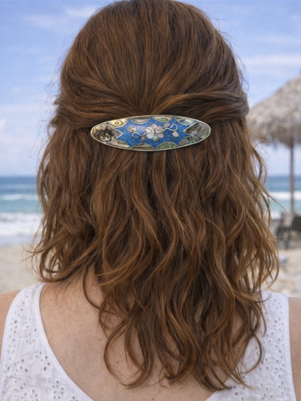 Vintage Abalone Shell & Turquoise Inlay Hair Barrette
